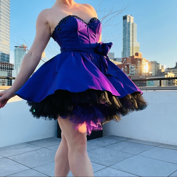 Corset Crystal Chameleon Silk Tutu Standing A-Line Princess Strapless Mini Dress - Picture 7 of 16